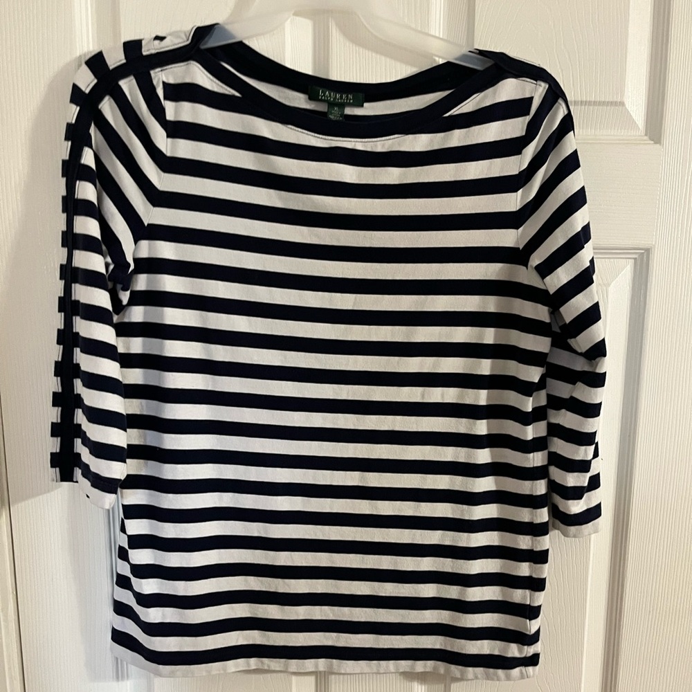 Lauren by Ralph Lauren stripped 3/4 sleeved cotton shirt